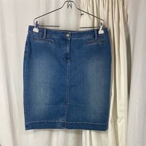 TALBOTS 14 Straight Denim Jean Skirt Stretch Front Slit